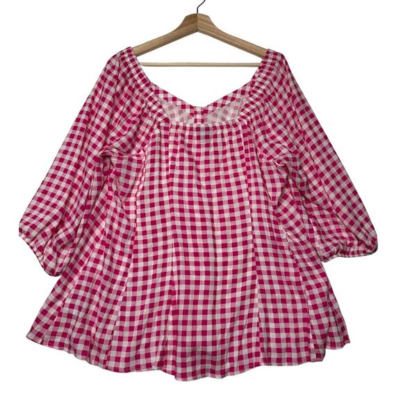 Torrid Fit & Flare Rayon Slub Button Up 3/4 Sleeve Gingham Peasant Top Size 1X - Picture 11 of 15